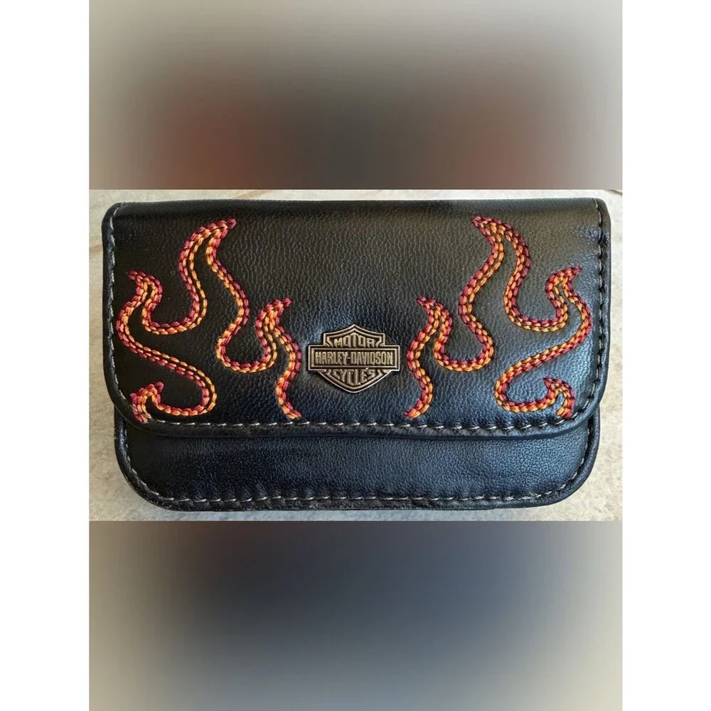 Harley-Davidson Flame Leather Wallet Biker Moto Logo Black Magnetic Unisex